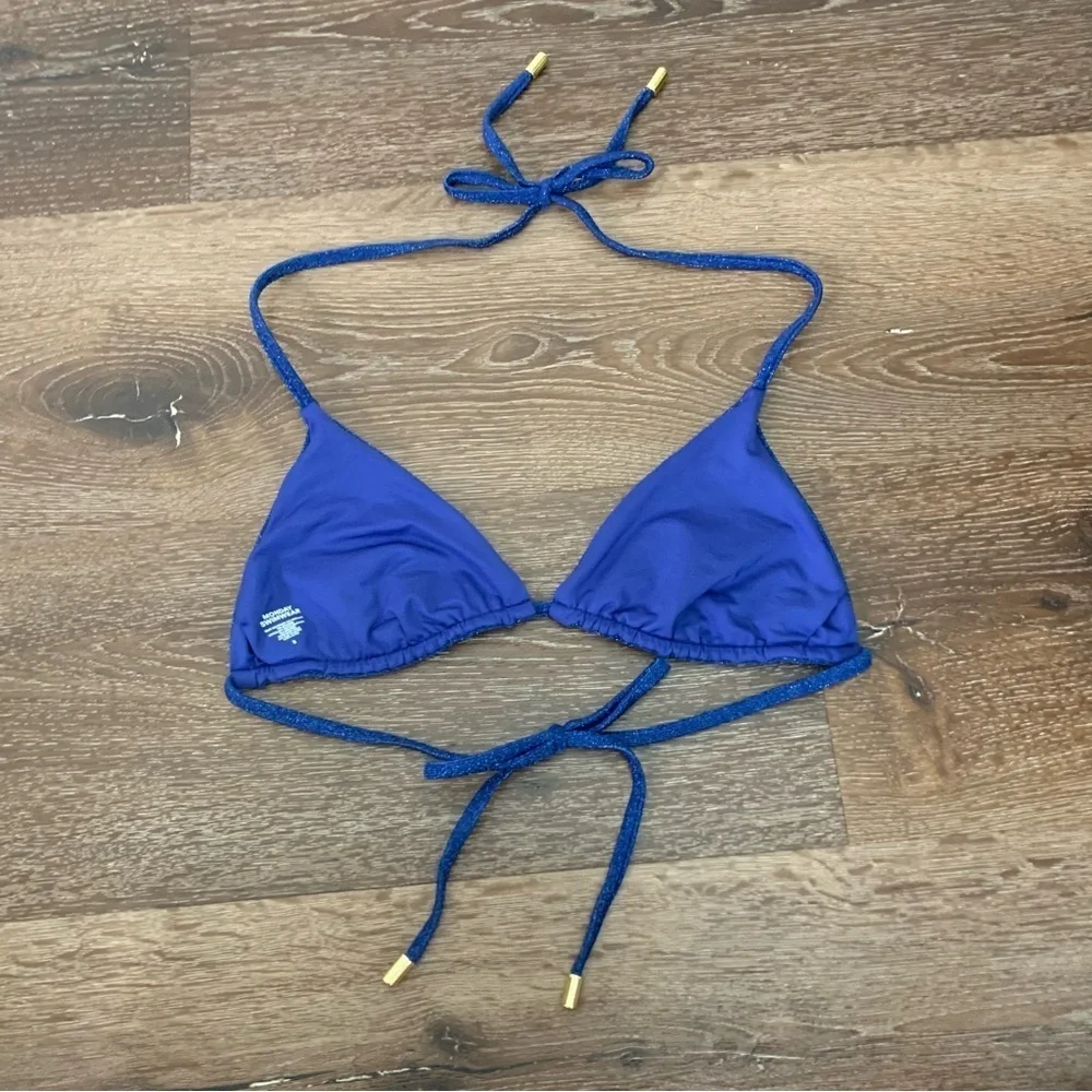 Monday swimwear Womens blue shimmer triangle tie neck / tie back bikini top S